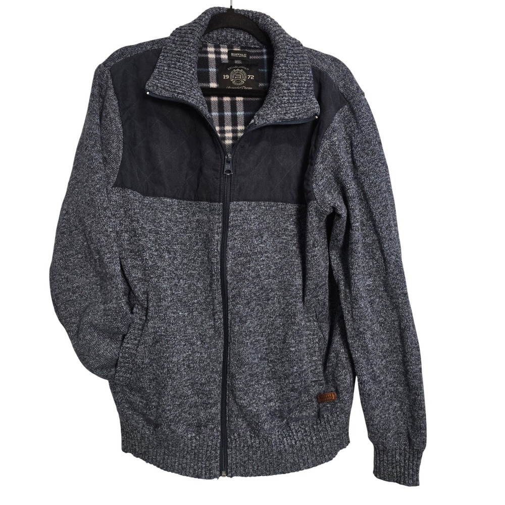 Buffalo David‎ Bitton Mens XL Gray Marl Full Zip Fleece Lined Sweater Jacket